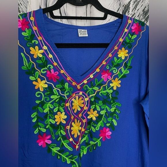 Laddi Embroidered Tunic Coverup Blue OS - Picture 2 of 7